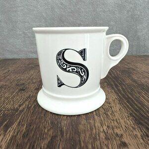 Anthropologie Monogram Mug S Initial White Black Ceramic Footed Coffee Tea Cocoa